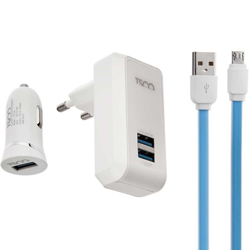 تصویر  پک ترکیبی شارژر دیواری + شارژر فندکی به همراه کابل Micro USB تسکو مدل TTC 34 ( فست شارژر )