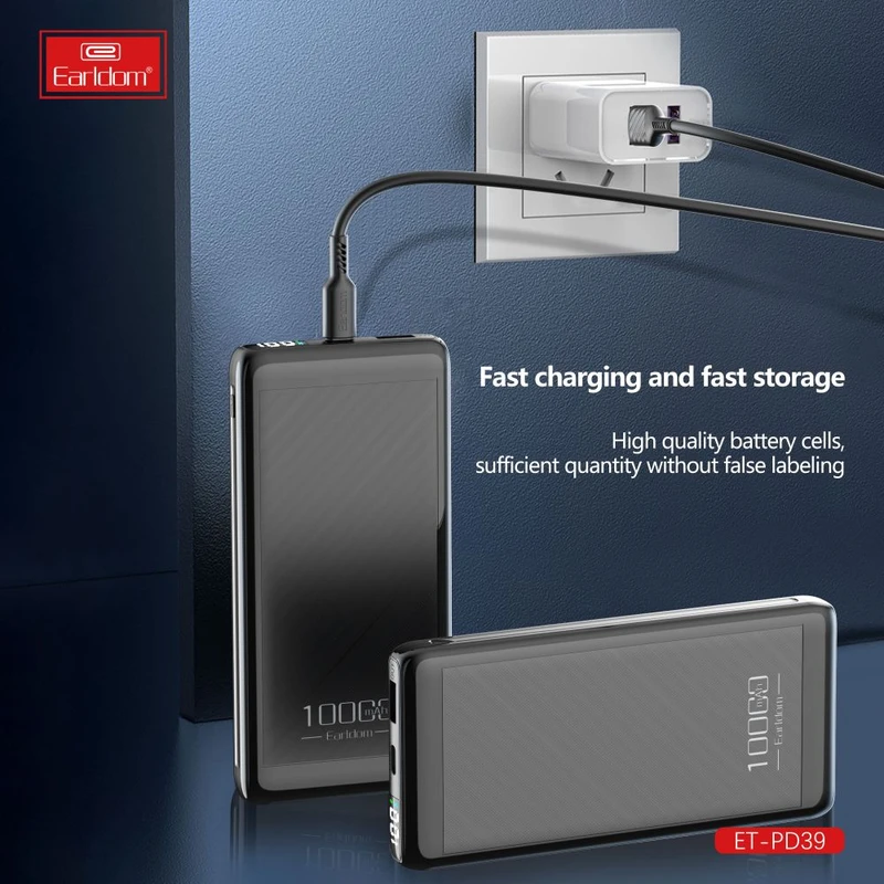 تصویر  پاوربانک ارلدام مدل ET-PD39 ظرفیت 10000 میلی آمپر ساعت